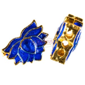 Perle métal fleur de lotus émail cloisonné 10×7 mm bleu doré