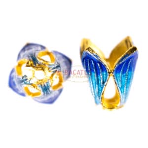 Metal bead tulip cloisonné enamel 8 mm gold blue