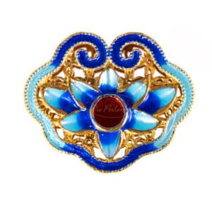 Perle en métal Enamel Cloisonné 24×19 mm bleu doré