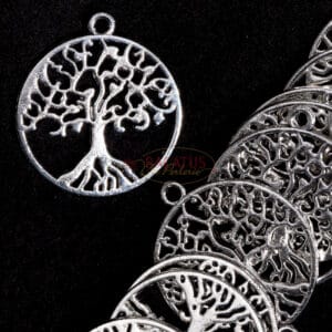 Pendant tree of life metal, silver 25 mm 1x