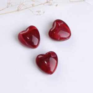 Acrylic bead heart wine red marbled 14x14mm, 2 pieces