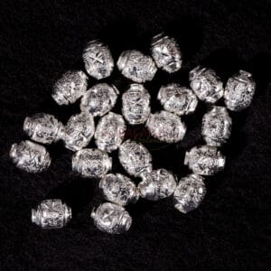 Metal bead olive stardust pattern 9×7 mm, 4 pcs