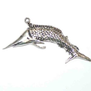 Metal pendant swordfish silver plated 70×40 mm