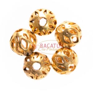 Metal bead filigree plain round gold 4 mm, 5 pieces