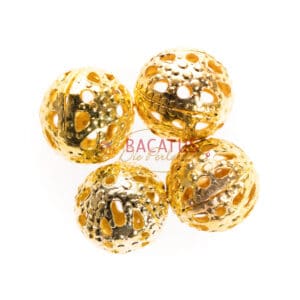 Metal bead filigree plain round gold 8 mm, 5 pieces
