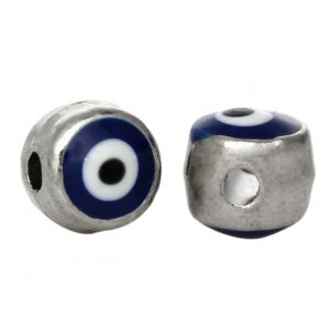Perle métal Evils Eye/ argent + bleu/ émail 6 mm/ 1 pièce