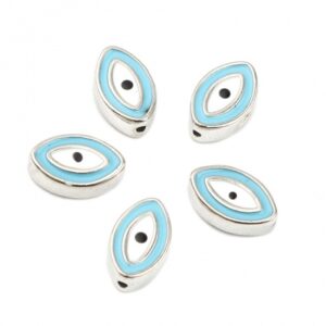 Metal bead Evils Eye/ silver + turquoise/ enamel 12 x 8 mm/ 1 piece