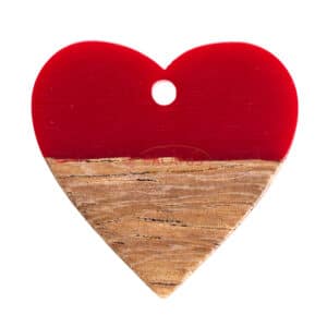 Wood & Resin Pendant heart red 24 x 25 mm 1 piece