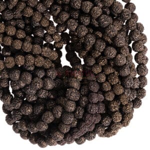 Rudraksha Perlen dunkelbraun/schwarz Mala 6 – 10 mm, 1 Strang