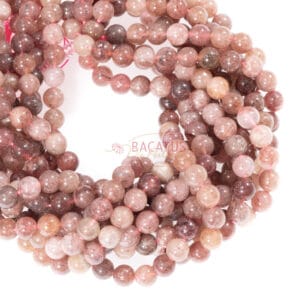 Perles de quartz fraise brillantes d’environ 10 mm, 1 rang