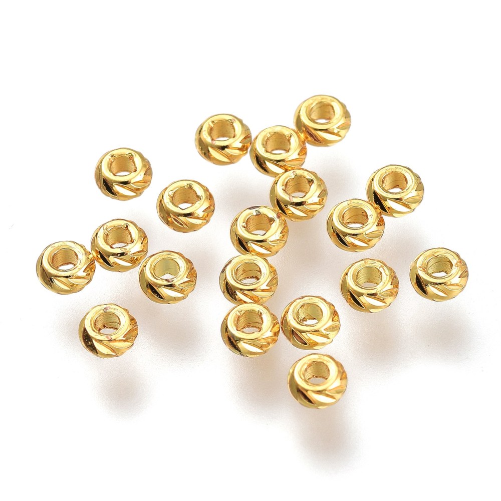 Messingperle Rondell, gerillt 2,8 x 1,5 mm hell gold 4x