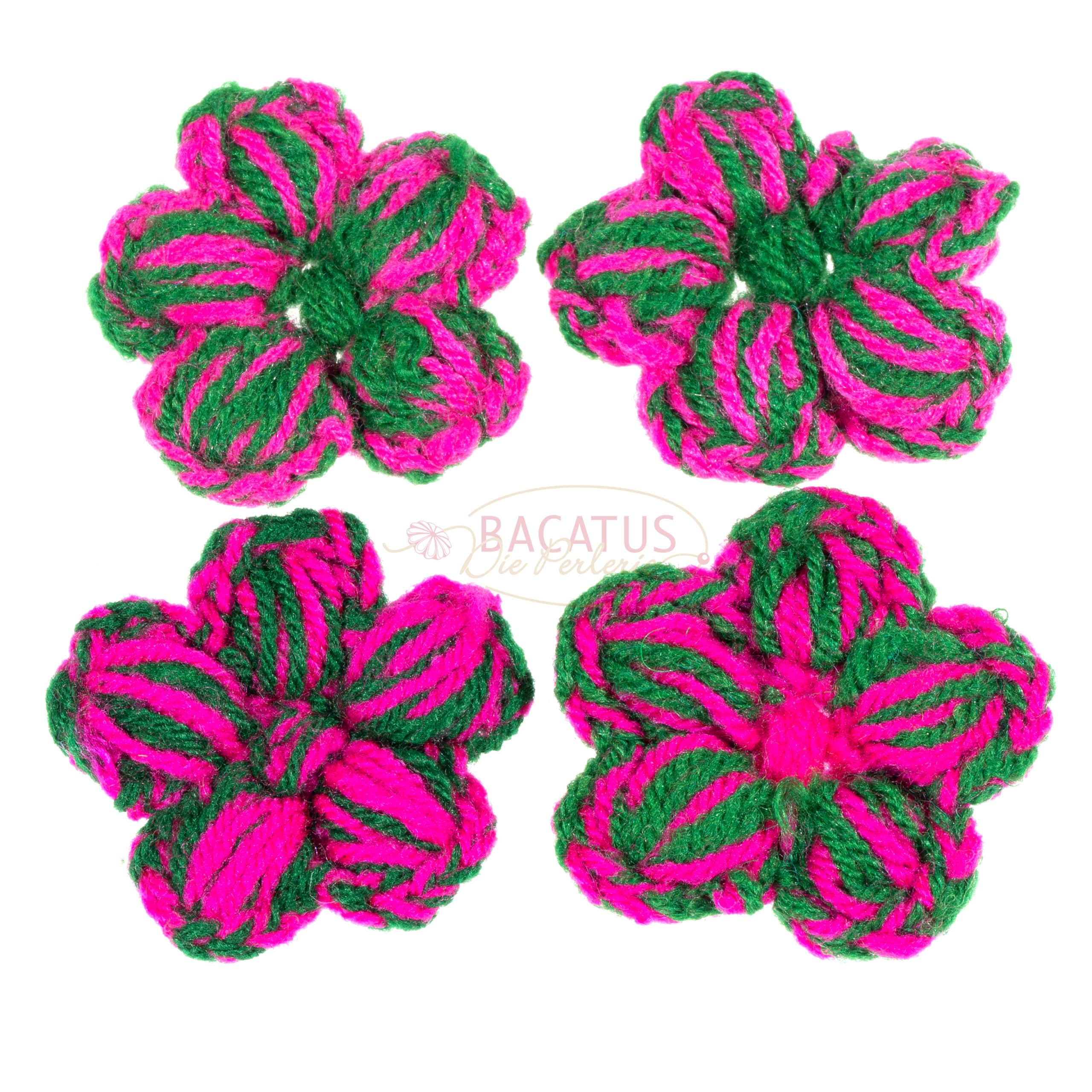 Filzperlen Blume grün lila-pink, 4x