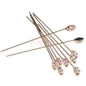 Rivet pin with zirconia navette L 46,4 mm Ø 0,6 mm copper, rhodium plated or 18K gold plated 1 pc.