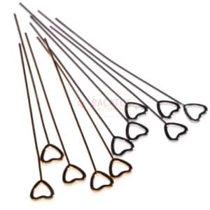 Rivet pin, filigree heart L 51,1 x 6 mm Ø 0,6 mm copper, rhodium plated or 18K gold plated 1 pc.